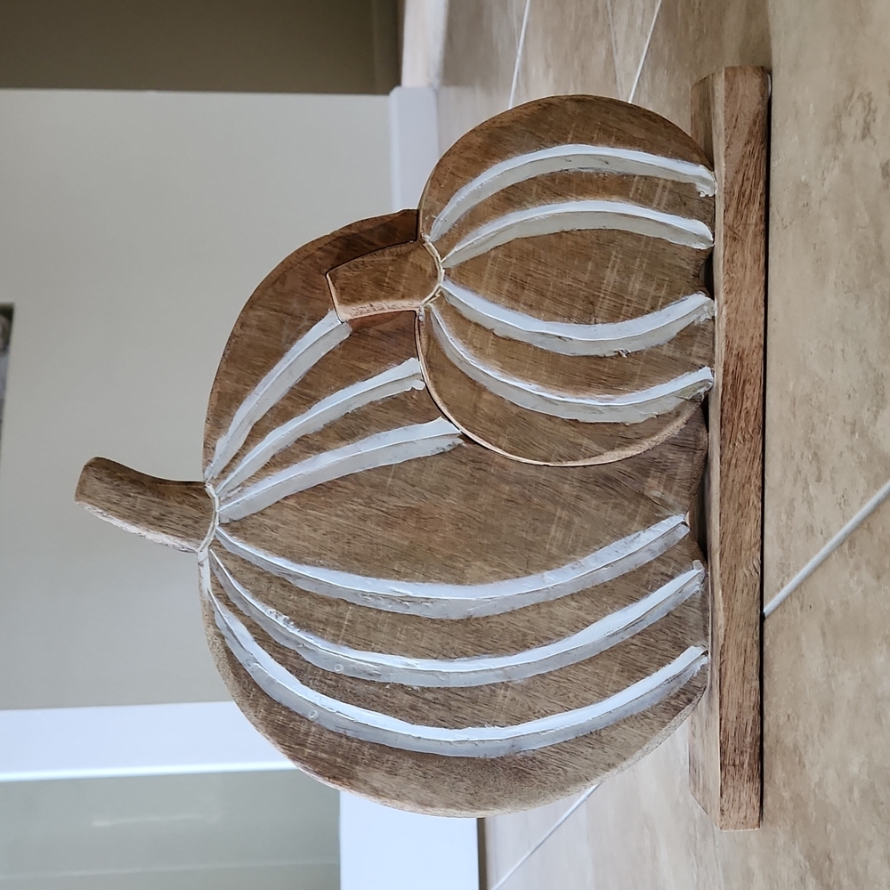 Wood carved pumpkin decor